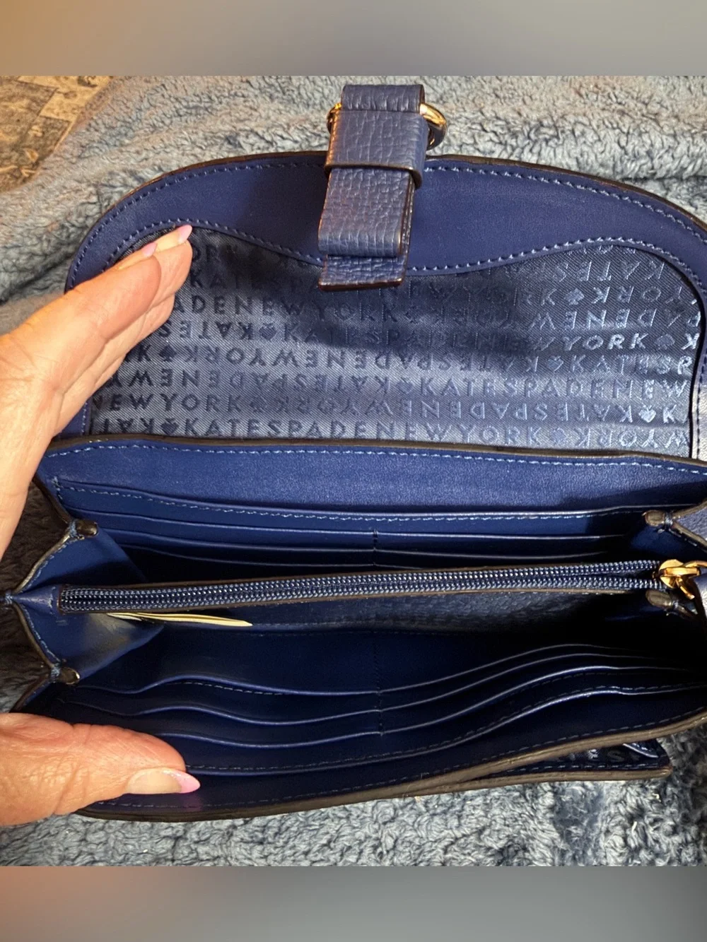 Kate Spade Pebbled Leather Fold-Over Clutch in Navy